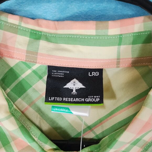 LRG Lifted Research Group NWT Mens Plaid Shirt, White Pink Green, Size XXL (2XL) - Picture 4 of 4